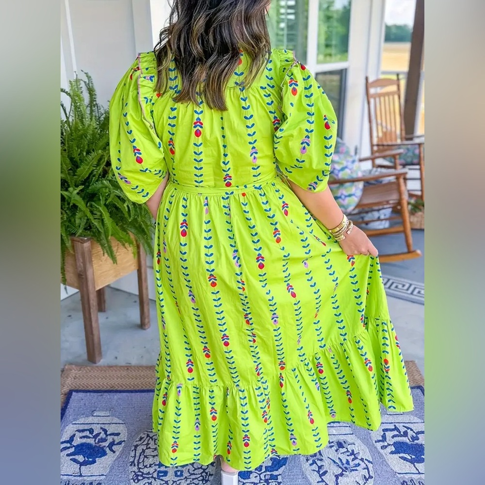 NEW Vibrant Green Patterned Dress‎ - Picture 4 of 6